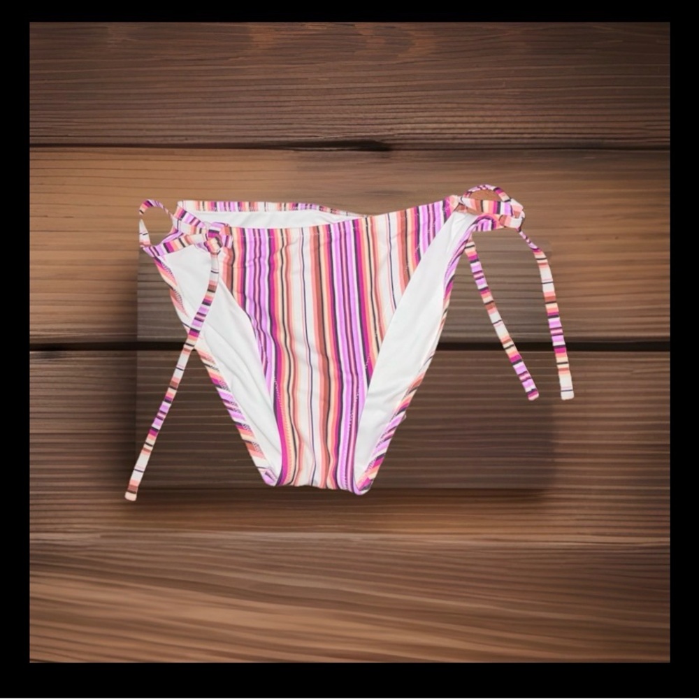 Shade & Shore Multicolor Striped Tie-Side Bikini Bottoms - Pink, Purple, White